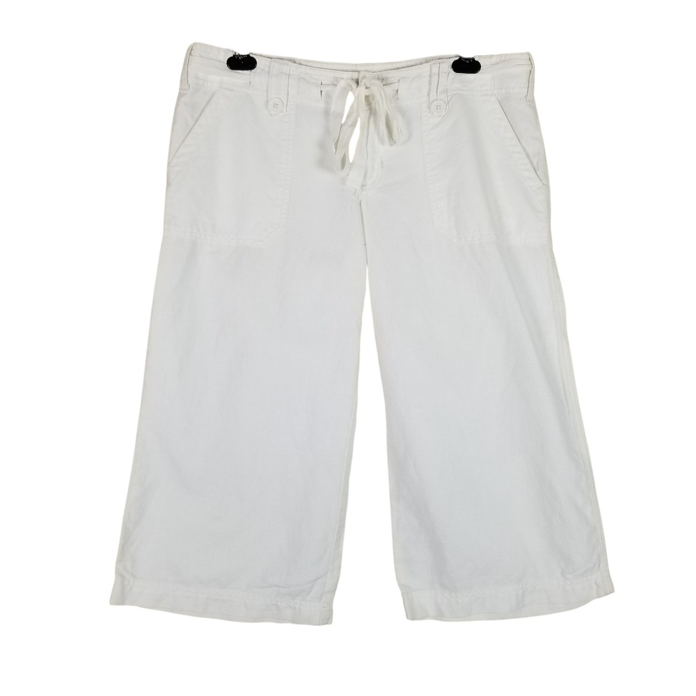 Abercrombie & Fitch Crop Pants Women Large White Linen Blend Wide Leg Drawstring